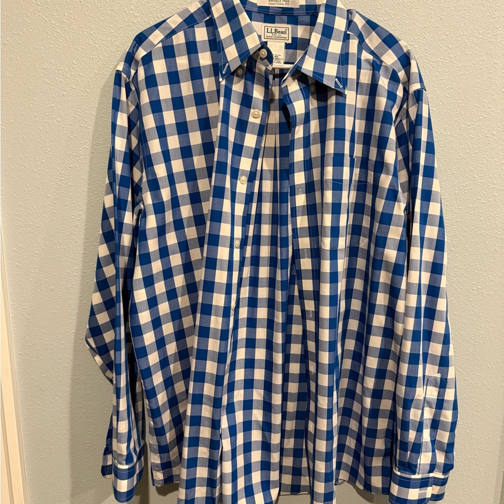 L.L. Bean Men's Blue and White Plaid Shirt